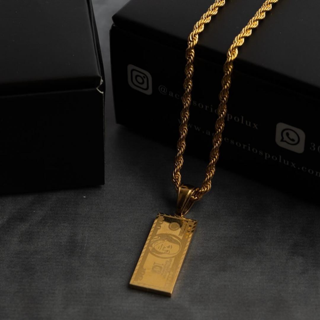 CADENA CON DIJE DE DOLAR EN ORO LAMINADO 18K