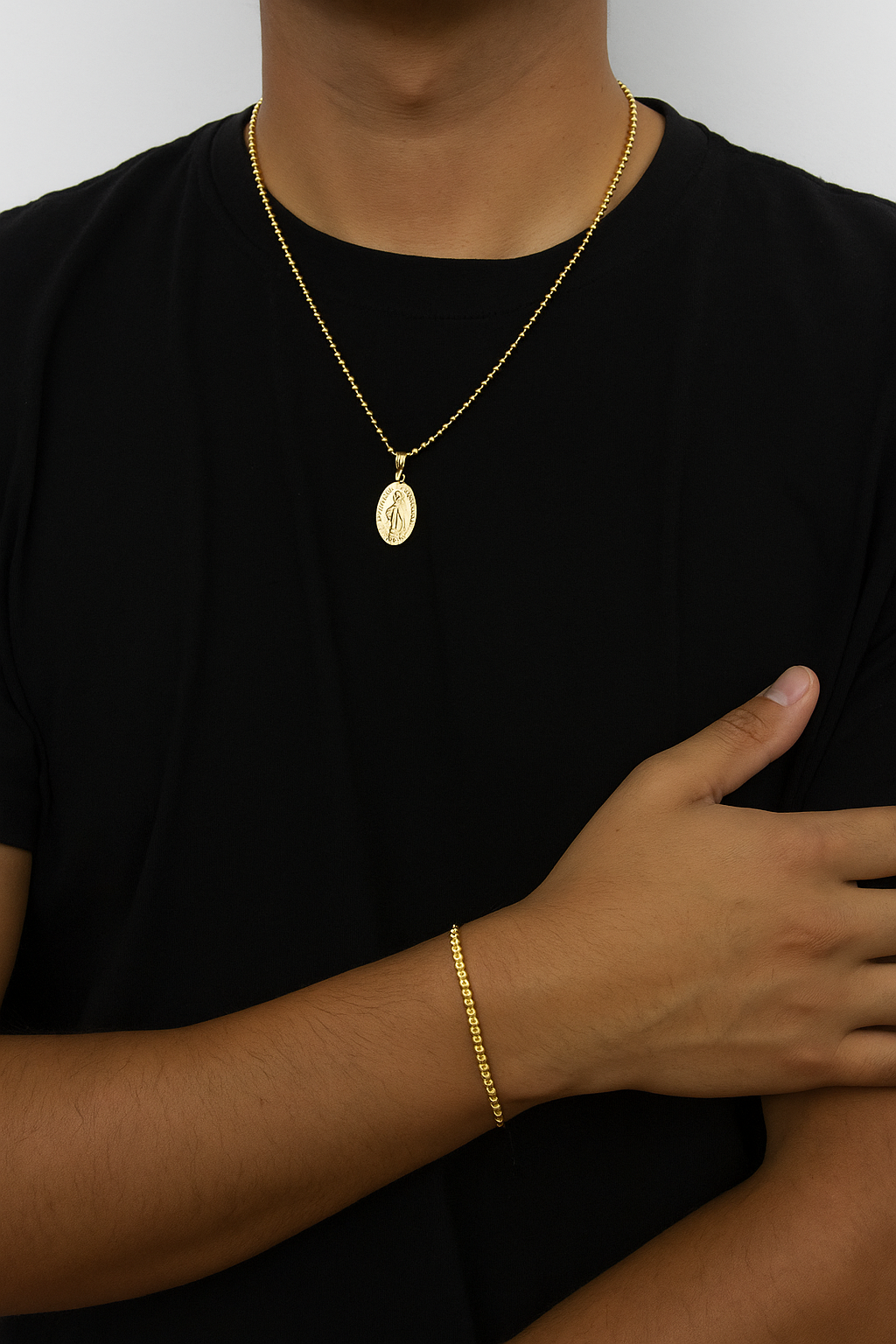 COMBO CADENA MILITAR + DIJE VIRGEN + PULSERA DIAMANTADA ORO LAMINADO 18K