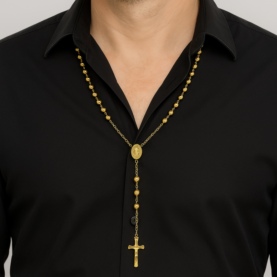 CAMANDULA BALIN ESPEJO REZO BENDECIDO EN ORO LAMINADO 18K