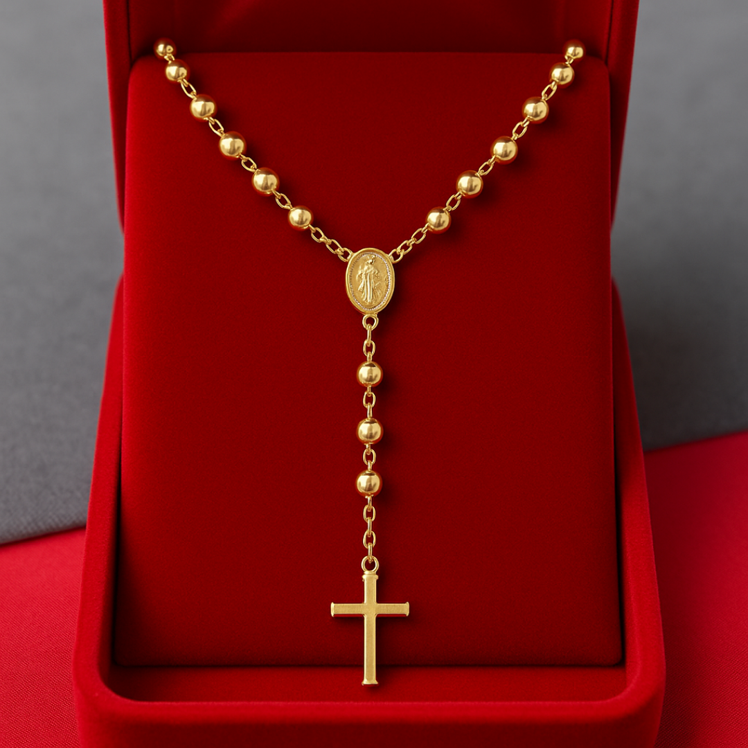 CAMANDULA BALIN ESPEJO REZO BENDECIDO EN ORO LAMINADO 18K