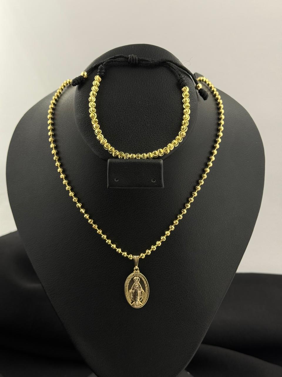 COMBO CADENA MILITAR + DIJE VIRGEN + PULSERA DIAMANTADA ORO LAMINADO 18K