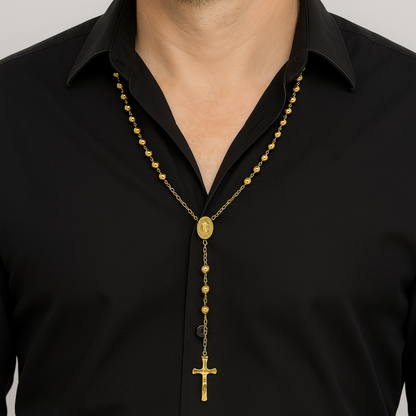 CAMANDULA BALIN ESPEJO REZO BENDECIDO EN ORO LAMINADO 18K