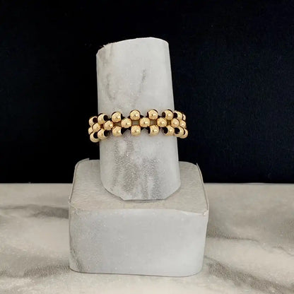 ANILLO TRES CARRILES DIAMANTADO EN ORO LAMINADO 18K
