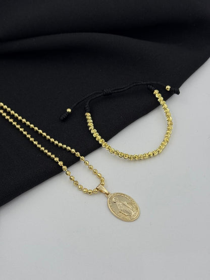 COMBO CADENA MILITAR + DIJE VIRGEN + PULSERA DIAMANTADA ORO LAMINADO 18K